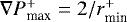 $\nabla{P}_{\textrm{max}}^{&#x002B;}=2/r_{\textrm{min}}^{&#x002B;}$