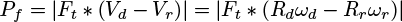 $ {P_f} = \left| {{F_t}*\left( {{V_d} - {V_r}} \right)} \right| = \left| {{F_t}*\left( {{R_d}{\omega _d} - {R_r}{\omega _r}} \right)} \right| $